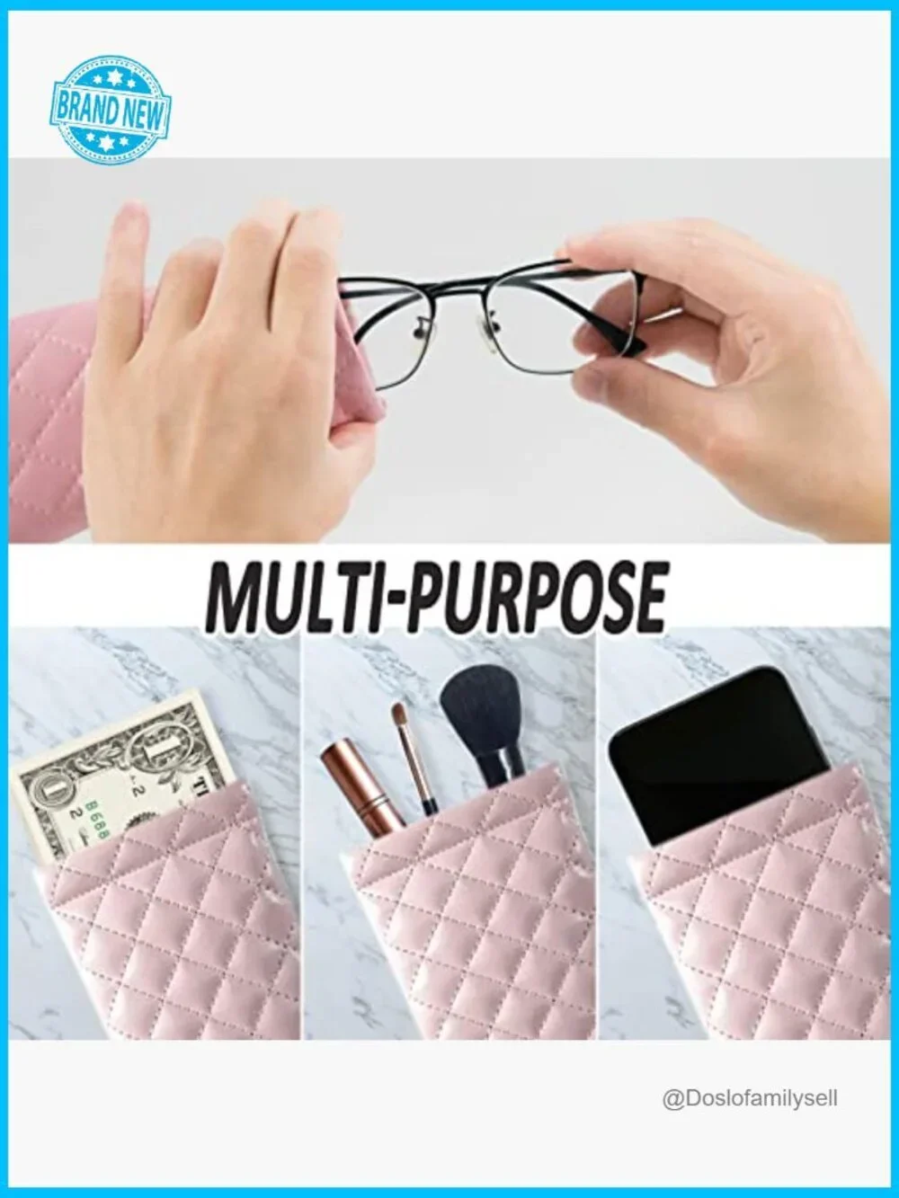 Soft Leather Squeeze Top Eyeglass Case Set with Cleaning Cloth Portable Pouch
